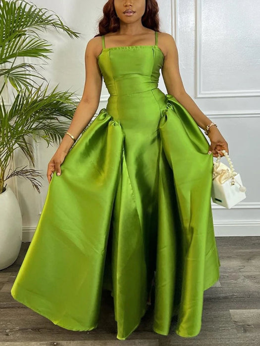 Vintage Cute Women A Line Party Dresses Puffy Big Swing Green Strap Dress Ball Gowns Elegant Backless