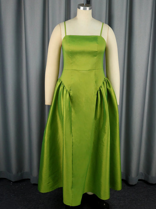 Vintage Cute Women A Line Party Dresses Puffy Big Swing Green Strap Dress Ball Gowns Elegant Backless