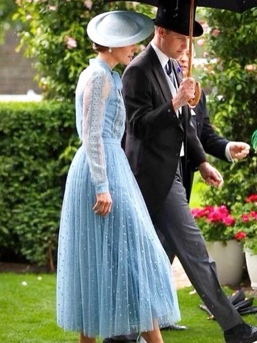 Elegant Bow Collar Lace Patchwork Midi Mesh Dresses for Women Party Designer Long Sleeve Sexy Vestidos