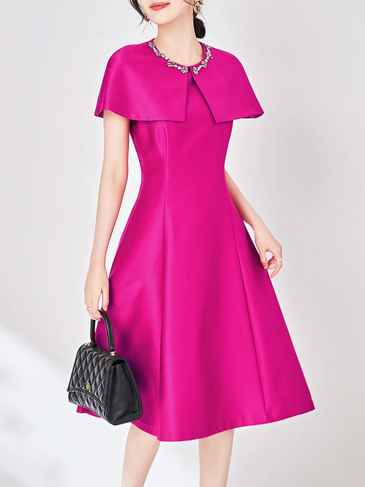 Elegant Diamonds Cloak Sleeve Dinner Party Dresses for Women Fashion Spring Summer Dress Solid Aline Knee Length