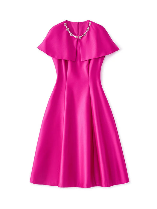 Elegant Diamonds Cloak Sleeve Dinner Party Dresses for Women Fashion Spring Summer Dress Solid Aline Knee Length