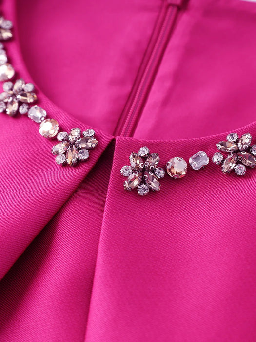 Elegant Diamonds Cloak Sleeve Dinner Party Dresses for Women Fashion Spring Summer Dress Solid Aline Knee Length