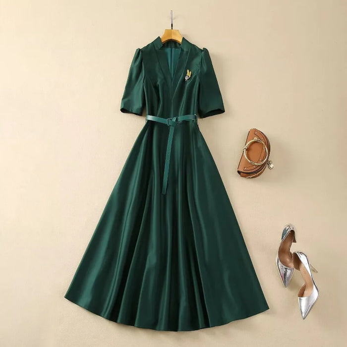 Elegant Midi Cocktail Party Dresses for Women Spring Summer V Neck Solid Aline Evening Dress Half Sleeve