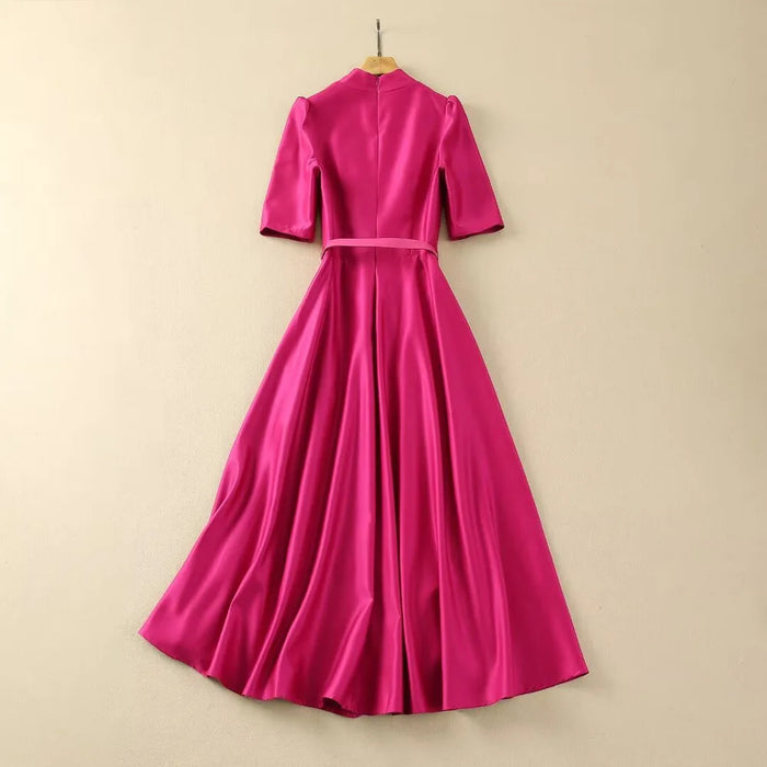 Elegant Midi Cocktail Party Dresses for Women Spring Summer V Neck Solid Aline Evening Dress Half Sleeve