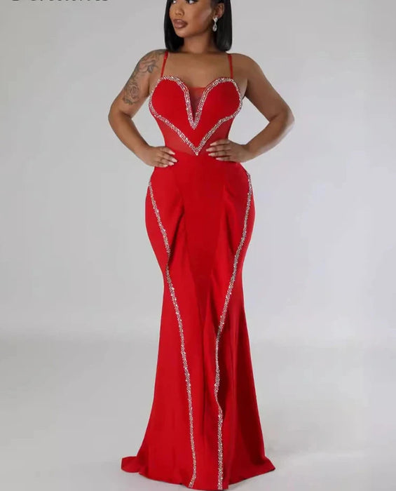 Holiday Party Birthday Dresses Women's Spaghetti Straps Sexy Mesh Heart Hot Rhinestones Long Dress Celebrities Elegant Luxury Holiday Party Birthday Dresses Women's Spaghetti Straps Sexy Mesh Heart Hot Rhinestones Long Dress Celebrities Elegant Luxury