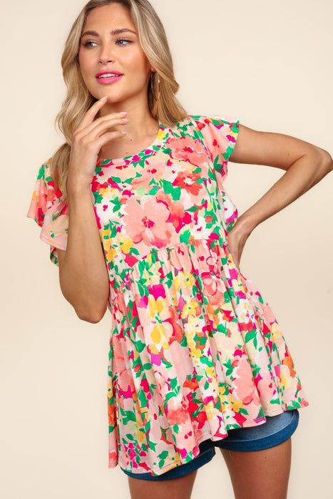 Women's Fashion Tops 2024 Floral Peplum Babydoll Blouse