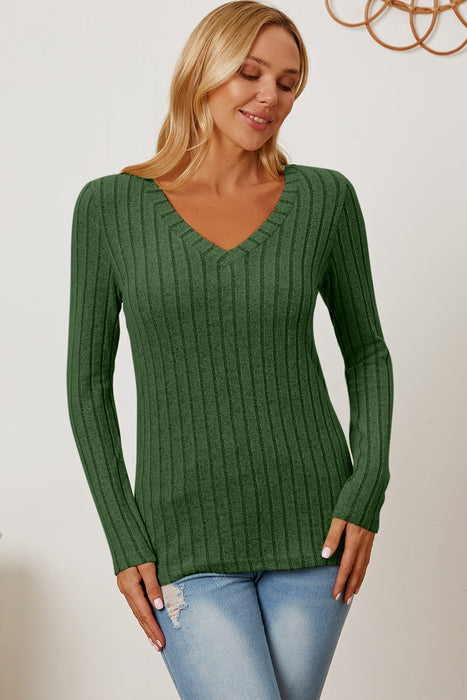 Basic Bae Ribbed V-Neck Long Sleeve T-Shirt