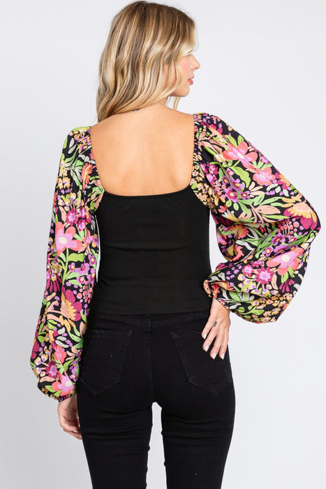 ODDI Floral Balloon Sleeve Blouse