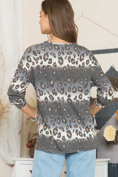Women's Trendy Fashion Tops 2024 Leopard Long Sleeve T-Shirt with Braided Strap
