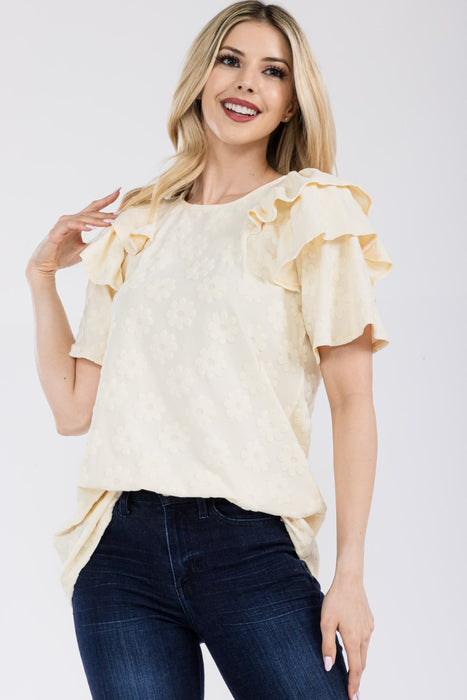 Women's Trendy Fashion Tops 2024 Ruffle Layered Short Sleeve Daisy Floral Top
