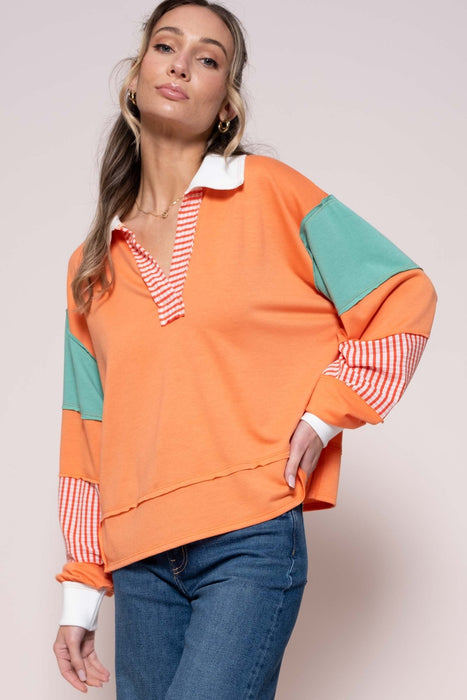 Women's Fashion Tops 2024 Color Block Top with Striped Panel