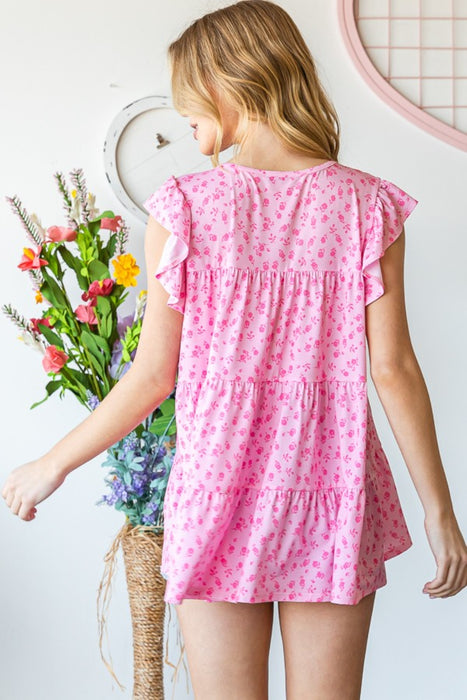 Women's Fashion Tops 2024 Floral Ruffled Tiered Top