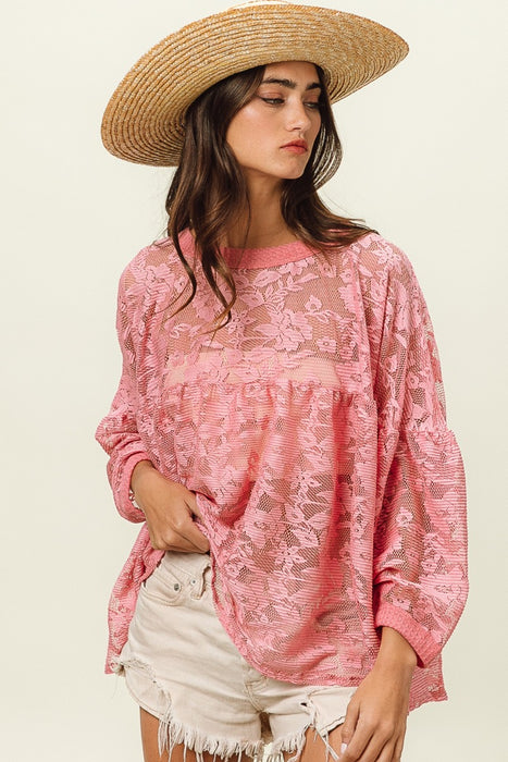 BiBi Floral Lace Long Sleeve Top