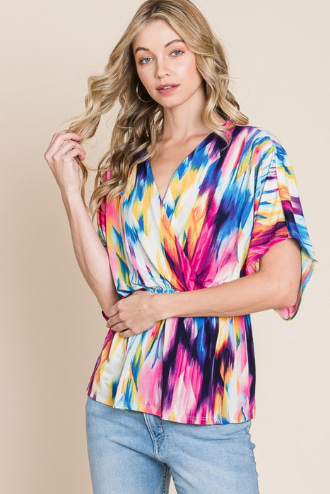 BOMBOM Printed Surplice Peplum Blouse