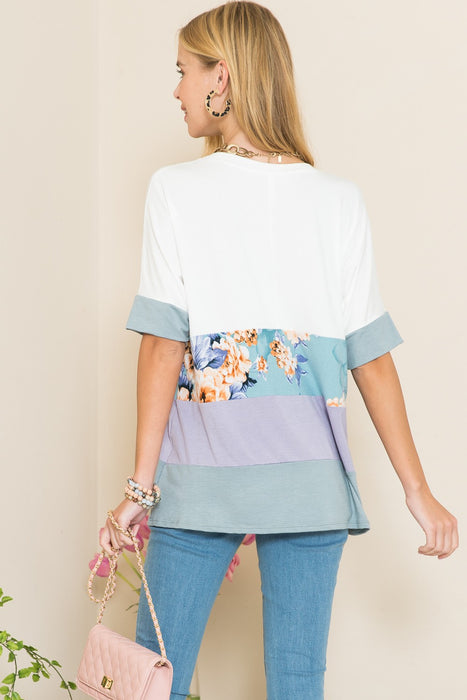 Women's Trendy Tops Contrast Color Block Round Neck T-Shirt