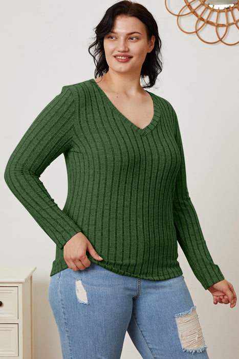 Basic Bae Ribbed V-Neck Long Sleeve T-Shirt