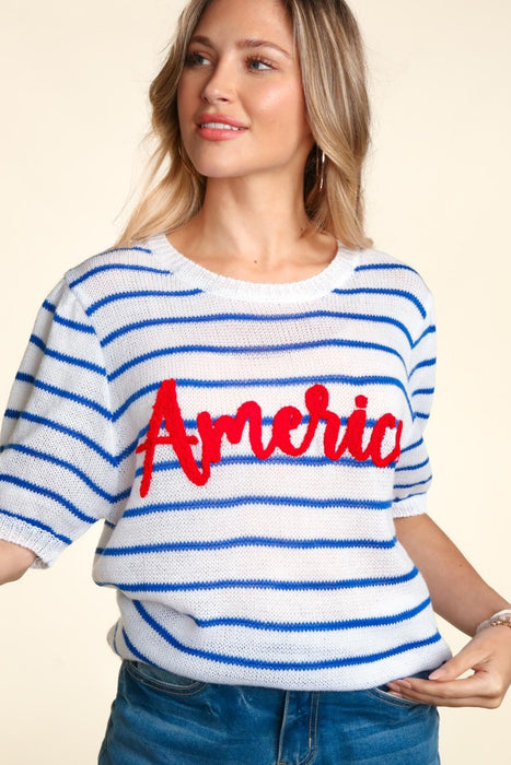 Women's Fashion Tops 2024 Letter Embroidery Striped Knit Top