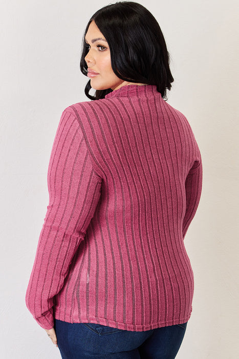 Basic Bae Ribbed Mock Neck Long Sleeve T-Shirt