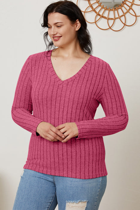 Basic Bae Ribbed V-Neck Long Sleeve T-Shirt