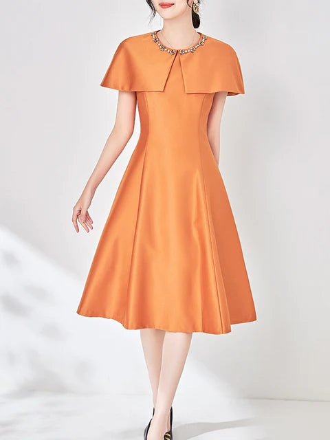 Elegant Diamonds Cloak Sleeve Dinner Party Dresses for Women Fashion Spring Summer Dress Solid Aline Knee Length