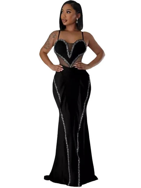 Holiday Party Birthday Dresses Women's Spaghetti Straps Sexy Mesh Heart Hot Rhinestones Long Dress Celebrities Elegant Luxury Holiday Party Birthday Dresses Women's Spaghetti Straps Sexy Mesh Heart Hot Rhinestones Long Dress Celebrities Elegant Luxury