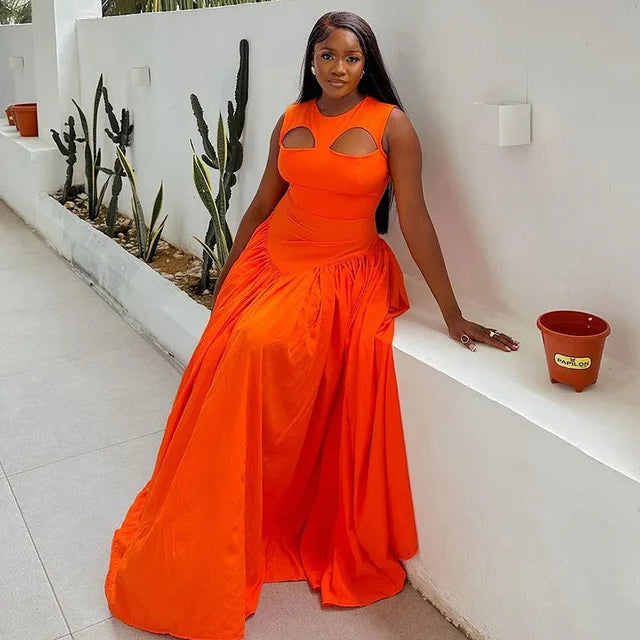 Summer Sleeveless Sweet Cute O-Neck Hollow Out Floor-Length Long Women Dress Beach Streetwear Maxi Dresses