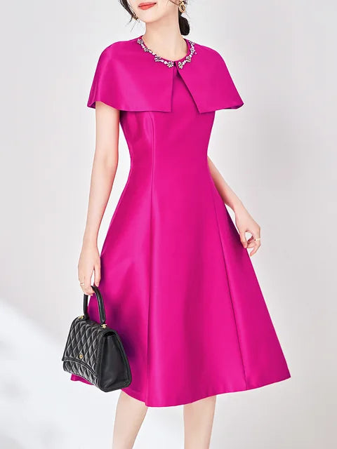 Elegant Diamonds Cloak Sleeve Dinner Party Dresses for Women Fashion Spring Summer Dress Solid Aline Knee Length