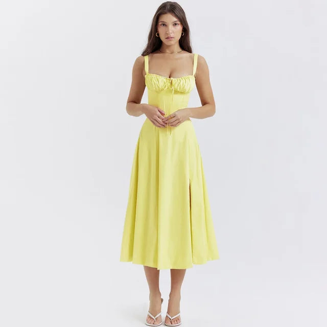 Elegant A Line Midi Dress Sexy Spaghetti Strap Lace Up Red Holiday Party Dresses Summer Dresses Women