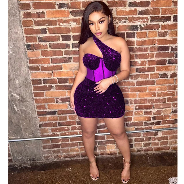 Women Sequined Halter Neck Sleeveless Bodycon Mesh Mini Midi Dress Summer Sexy Club Party Evening Dresses