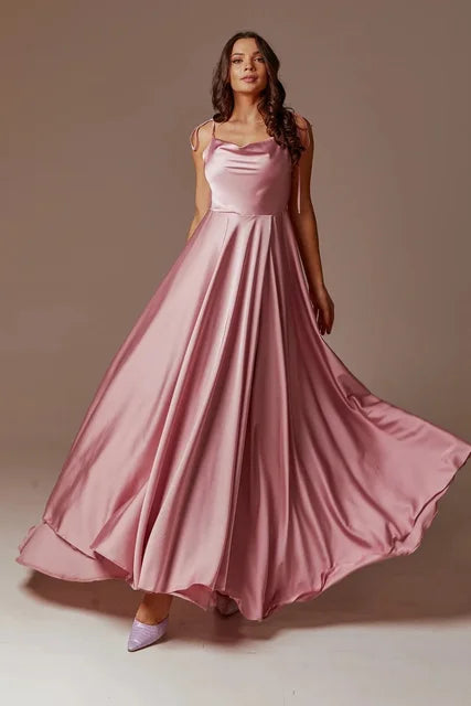 Prom Dress Spandex satin Slit Side Dress A-LINE Scoop Stretch High Split Long Evening Party Wedding Guest Gown