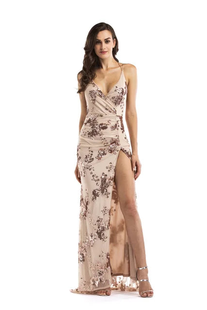 Black Sequins maxi Summer dress women Elegant Backless Party Dress long club Bodycon dresses