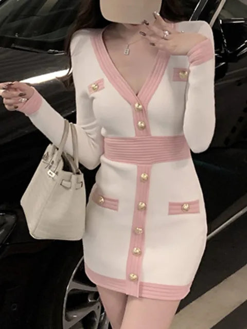 Fall Winter Sweater Women Vintage Long Sleeve Slim Sexy Bodycon Dress Fashion Office Lady