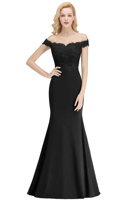 Embroidered Illusion Lace Tops Bridesmaid Dress Off-the-shoulder Neckline Draped Banded Sleeves Mermaid Gown