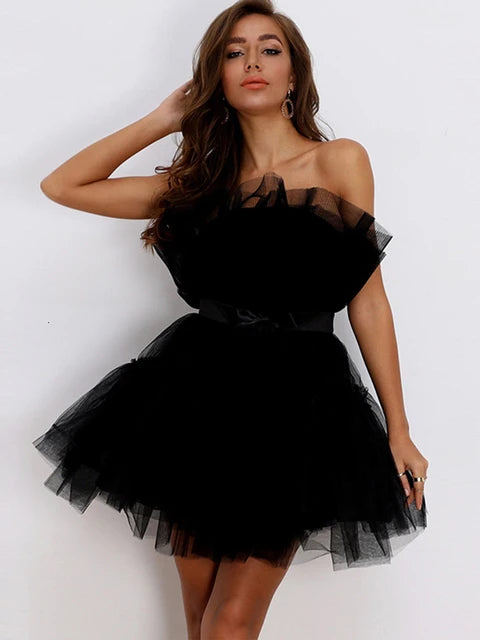 Mini white mesh summer dress women elegant luxury wedding party dress birthday bridesmaid evening dresses