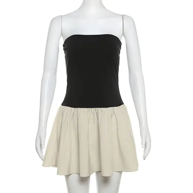 Slim Folds Dress For Women Bodycon Backless Splice Dresses Female Summer Sexy Off Shoulder Elegant Mini Dress