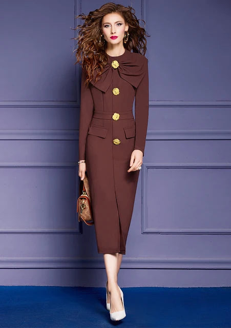 Midi Dresses for Women Elegant Black Green Long Sleeve Straight Party Robe Femme Plus Size XXL