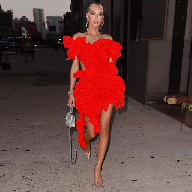 Women Tierred High Low Asymmetrical Ball Gown Dress Sexy Club Party Evening High Night Dresses