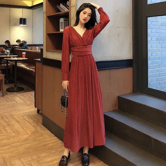 Dresses for Women Party Sequin Midi Dress Female Chiffon Slim Woman Dress Elegant Fall