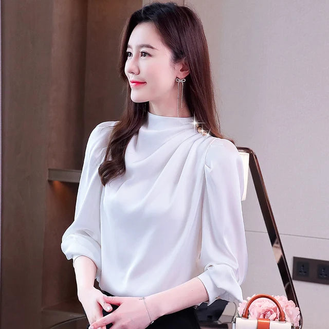 Long Sleeve Blouse Women Stand Collar Shirt Tops Women