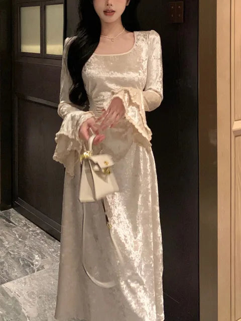 Women Long Sleeve Elegant Party Midi Dress Female Dress Semi Formal