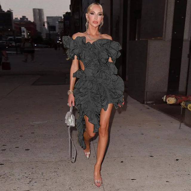 Women Tierred High Low Asymmetrical Ball Gown Dress Sexy Club Party Evening High Night Dresses