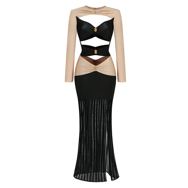 Dual color open belly dress women's fashionable decoration pineapple diamond party dress long style