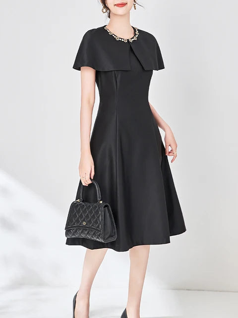 Elegant Diamonds Cloak Sleeve Dinner Party Dresses for Women Fashion Spring Summer Dress Solid Aline Knee Length