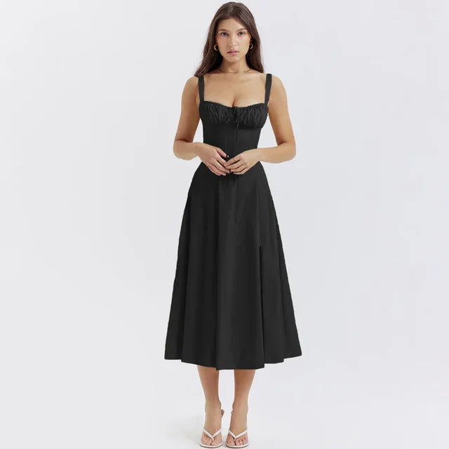 Elegant A Line Midi Dress Sexy Spaghetti Strap Lace Up Red Holiday Party Dresses Summer Dresses Women