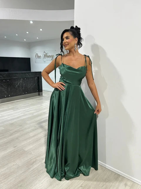 Mint Green Bridesmaid Dresses Side Slit Backless Gown Long Satin Summer Evening Dress For Women