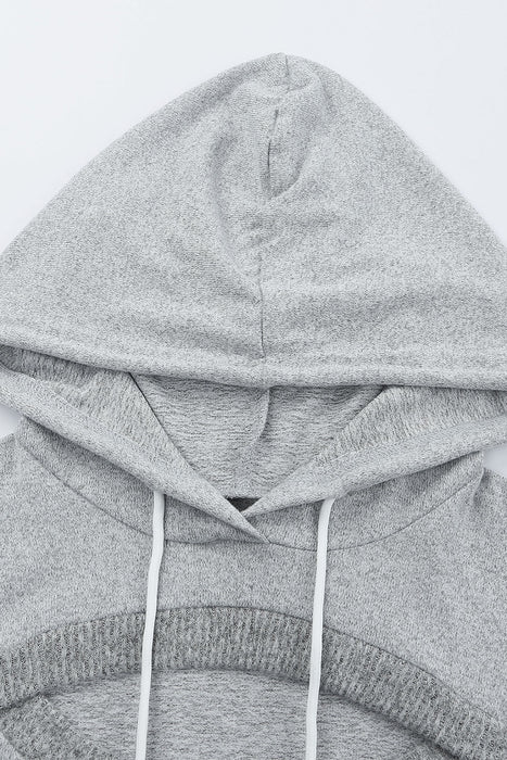 Cutout Ribbed Trim Drawstring Hoodie