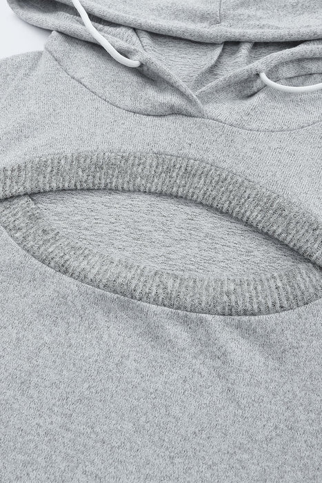 Cutout Ribbed Trim Drawstring Hoodie