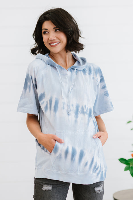 Women's Fashion Tops 2024 Watching Clouds Run Tie-Dye Short-Sleeved Hoodie