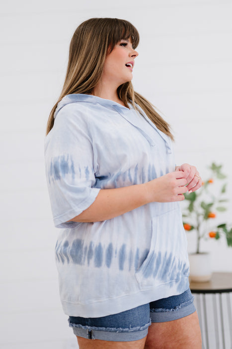 Women's Fashion Tops 2024 Watching Clouds Run Tie-Dye Short-Sleeved Hoodie