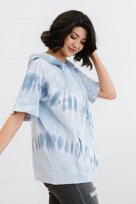 Women's Fashion Tops 2024 Watching Clouds Run Tie-Dye Short-Sleeved Hoodie